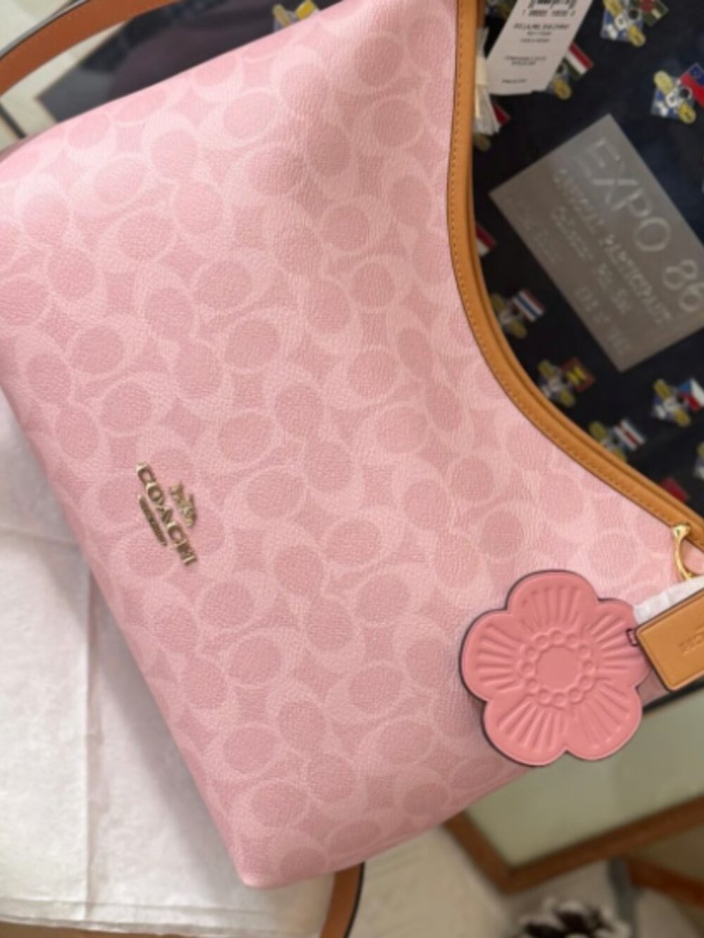 NWT Coach Gold/Powder Pink Laurel Shoulder Bag With Charms CEL12 - Picture 3 of 7